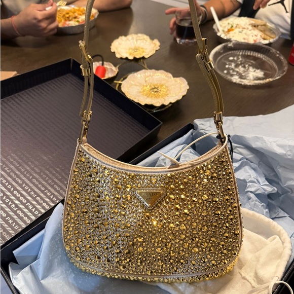 Prada Gold Crystal-Embellished Shoulder Bag with Gold Hardware - Picture 2 of 2